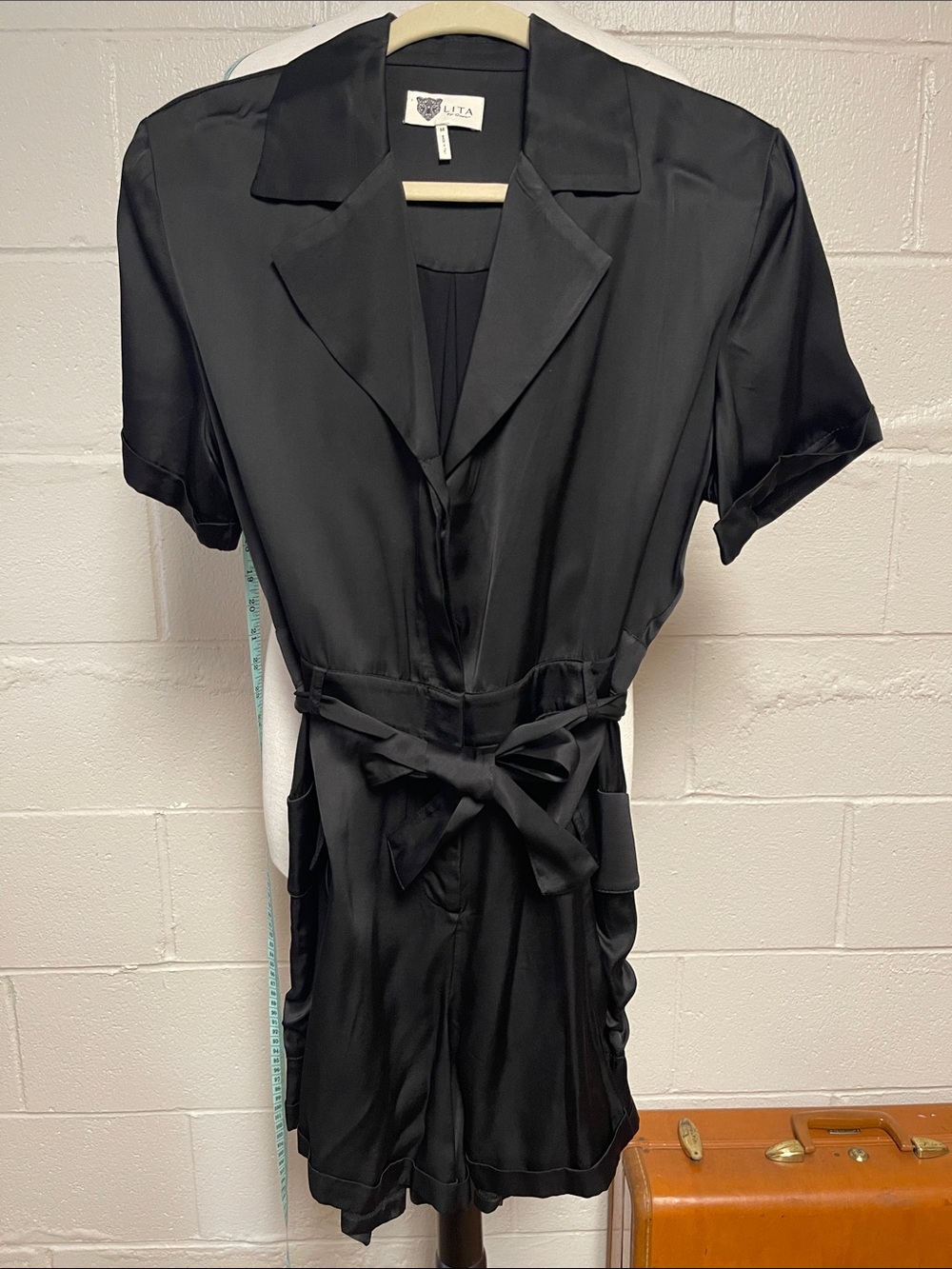 LILYA Black Short-Sleeve Tie-Waist Romper